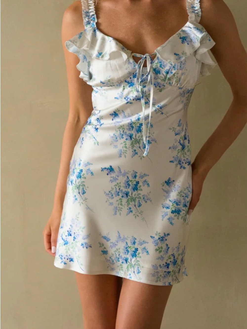 American Threads White Mini Dress with Blue Floral Print